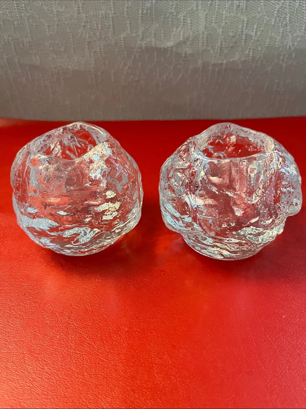 Vtg Kosta Boda Snowball Crystal Votive candle Holders